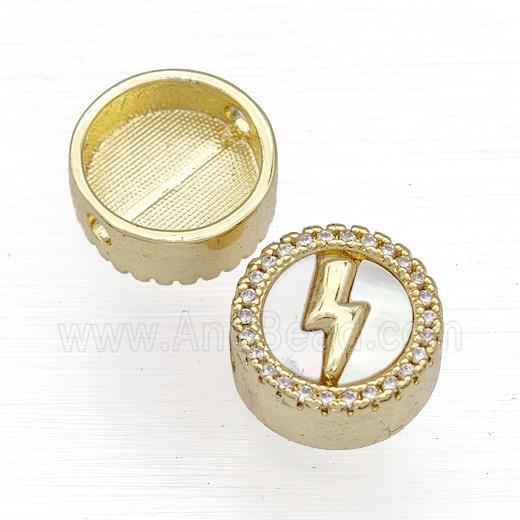 Copper Button Beads Pave Shell Zircon Lightning 18K Gold Plated