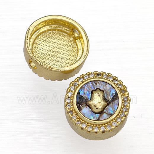 Copper Button Beads Pave Abalone Shell Zircon Hand 18K Gold Plated