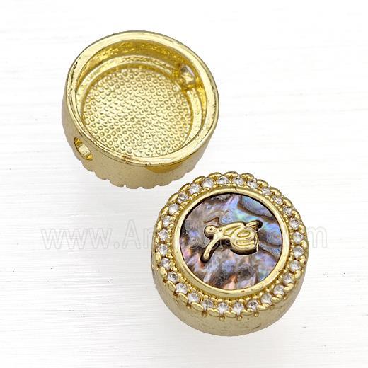 Copper Button Beads Pave Abalone Shell Zircon Fe 18K Gold Plated