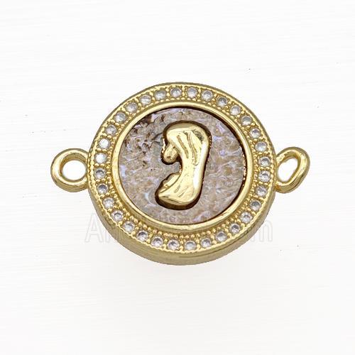 Copper Circle Connector Pave Abalone Shell Zircon Virgin Mary 18K Gold Plated