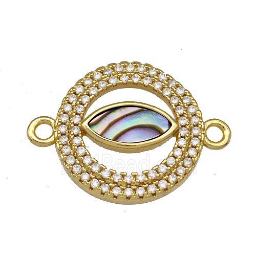 Copper Circle Connector Pave Abalone Shell Eye 18K Gold Plated