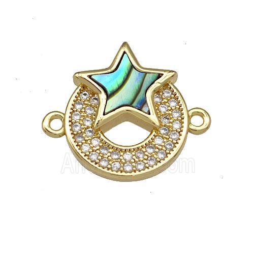 Copper Circle Star Connector Pave Abalone Shell Zircon 18K Gold Plated
