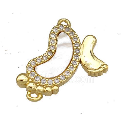 Copper Babyfeet Charms Pendant Pave Shell Zircon 18K Gold Plated