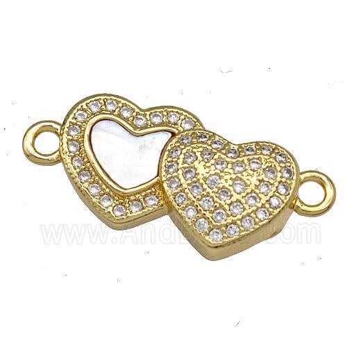 Copper Heart Connector Pave Shell Zirconia 18K Gold Plated