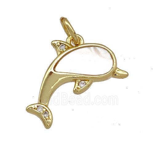 Copper Dolphin Pendant Pave Shell Zirconia 18K Gold Plated