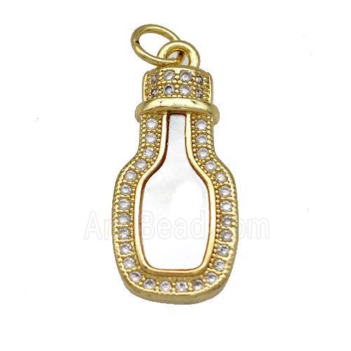 Copper Wine Bottles Charms Pendant Pave Shell Zirconia 18K Gold Plated