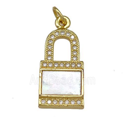 Copper Lock Pendant Pave Shell Zirconia 18K Gold Plated