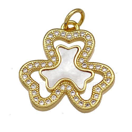 Copper Clover Pendant Pave Shell Zircon 18K Gold Plated