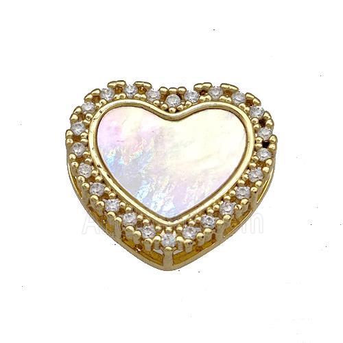 Copper Heart Beads Pave Shell Zircon 18K Gold Plated
