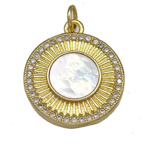 Copper Sun Charms Pendant Pave Shell Zirconia 18K Gold Plated