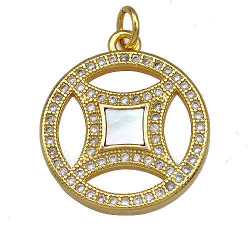 Copper Circle Pendant Pave Shell Zircon 18K Gold Plated