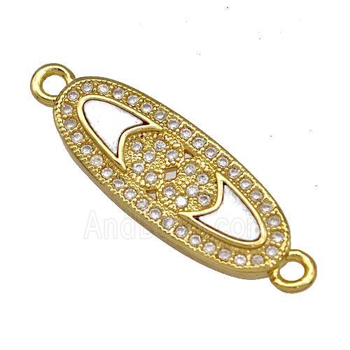 Copper Oval Connector Pave Shell Zirconia 18K Gold Plated