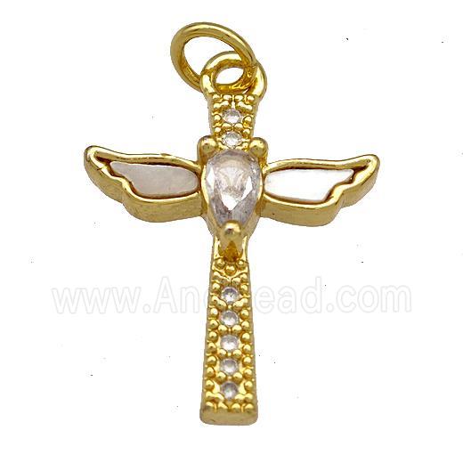 Copper Angel Wings Pendant Pave Shell Zirconia 18K Gold Plated