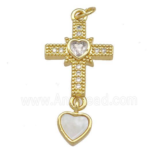 Copper Cross Pendant Pave Shell Zircon 18K Gold pLated