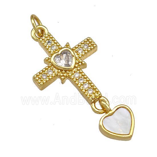 Copper Cross Pendant Pave Shell Zircon 18K Gold pLated