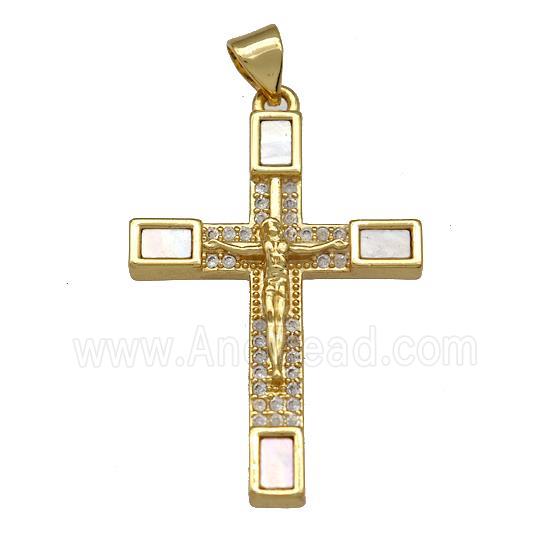 Copper Cross Pendant Pave Shell Zircon 18K Gold Plated