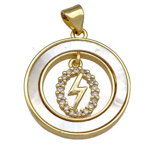 Copper Circle Pendant Pave Shell Zircon Lightning 18K Gold Plated