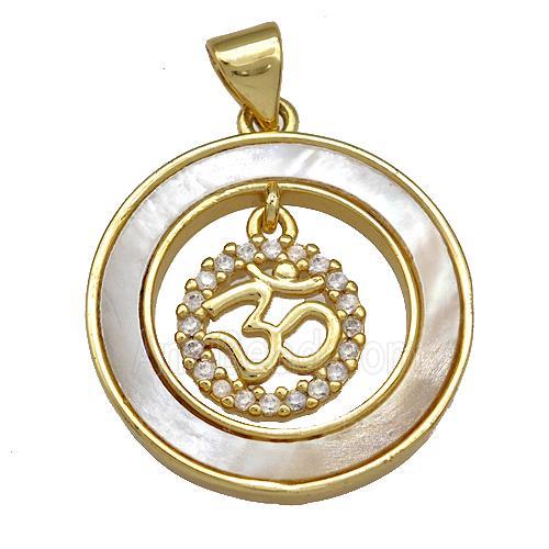Copper Circle Pendant Pave Shell Zircon 18K Gold Plated