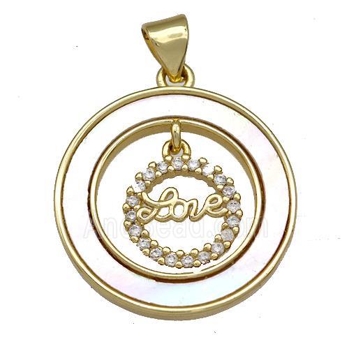 Copper Circle Pendant Pave Shell Zircon Love 18K Gold Plated