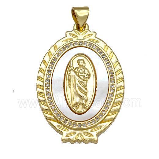 Jesus Charms Copper Oval Pendant Pave Shell Zircon Religious 18K Gold Plated