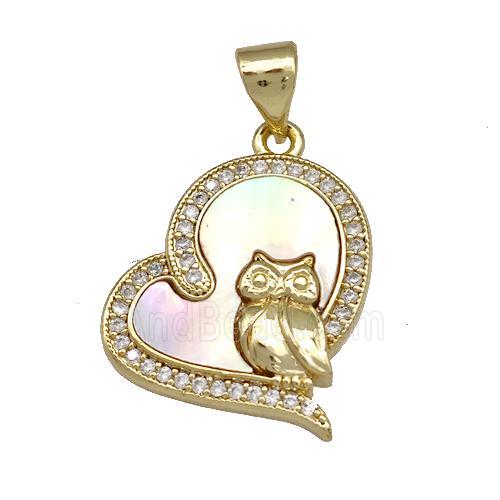 Copper Heart Pendant Pave Shell Zircon Owl Charms 18K Gold Plated
