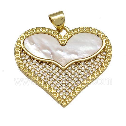Copper Heart Pendant Paved Shell Zircon 18K Gold Plated