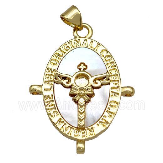 Copper Angel Wings Pendant Pave Shell Oval 18K Gold Plated