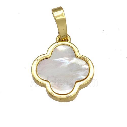 Copper Clover Pendant Pave Shell 18K Gold Plated