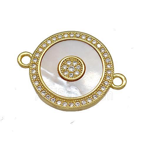 Copper Circle Connector Pave Shell Zircon 18K Gold Plated