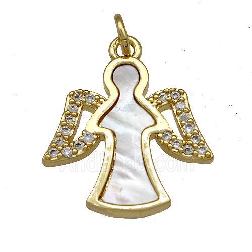 Copper Fairy Charms Pendant Pave Shell Zircon Angel Wings 18K Gold Plated
