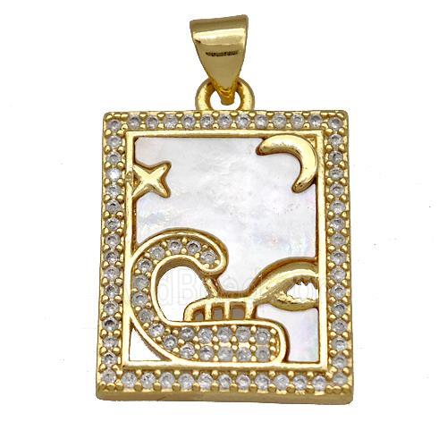 Copper Tarot Card Pendant Pave Zircon Zodiac Cancer 18K Gold Plated