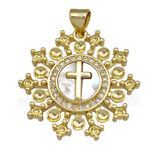 Cross Charms Copper Circle Pendant Pave Shell Zirconia 18K Gold Plated