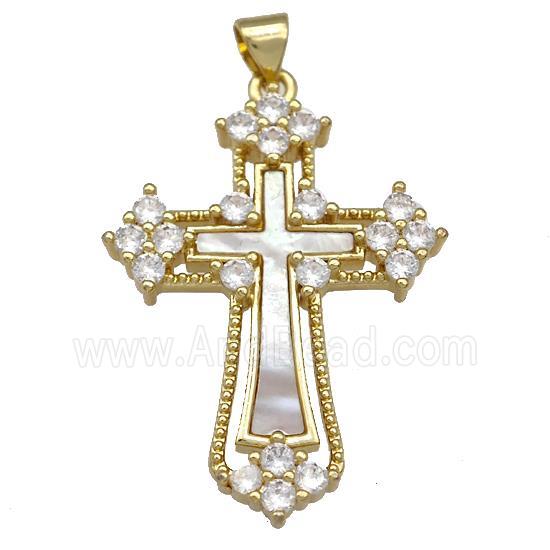 Copper Cross Pendant Pave Shell Zirconia 18K Gold Plated