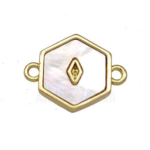 Copper Hexagon Connector Pave Shell 18K Gold Plated