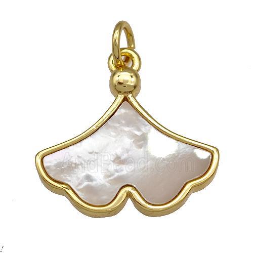 Copper Leaf Pendant Pave Shell 18K Gold Plated