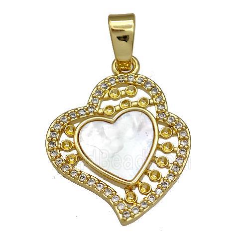 Copper Heart Pendant Pave Shell Zircon 18K Gold Plated