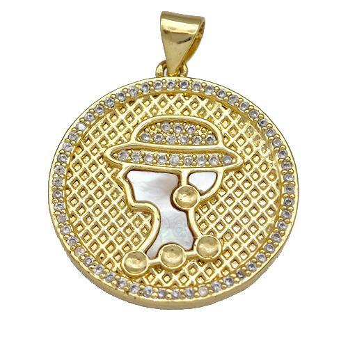 Lady Charms Copper Circle Pendant Pave Shell Zirconia 18K Gold Plated