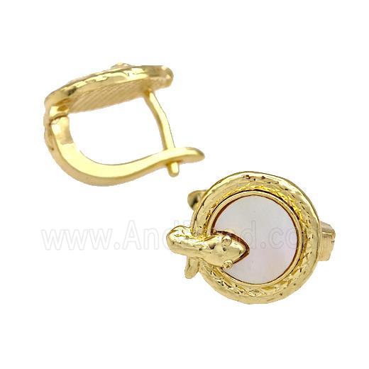 Copper Snake Latchback Earrings Pave Shell 18K Gold Plated