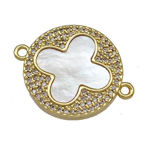 Copper Clover Connector Pave Shell Zirconia 18K Gold Plated