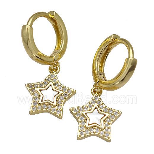 Copper Star Hoop Earrings Pave Shell Zirconia 18K Gold Plated