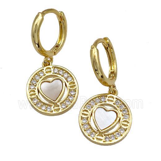 Copper Heart Hoop Earrings Pave Shell Zirconia 18K Gold Plated
