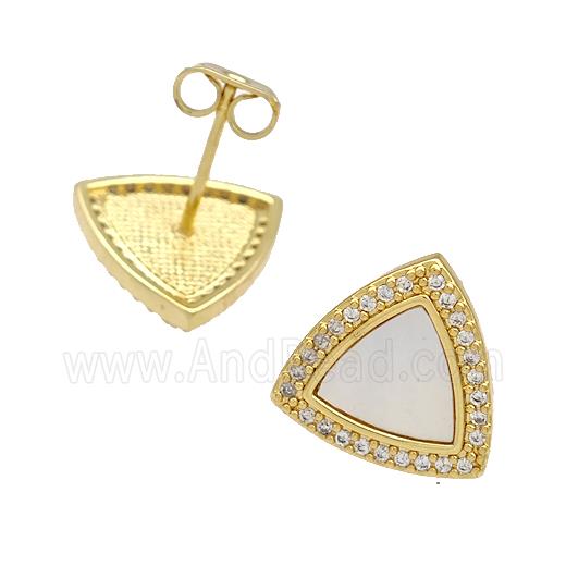 Copper Triangle Stud Earrings Pave Shell Zirconia 18K Gold Plated