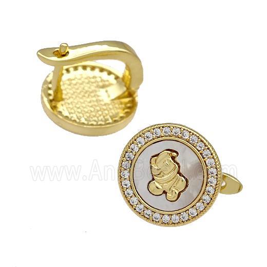 Copper Latchback Earrings Pave Shell Zirconia 18K Gold Plated