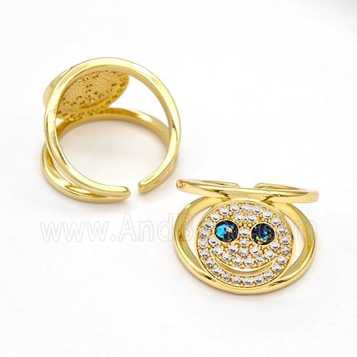 Copper Rings Pave Zirconia Smile Face Fire Opal 18K Gold Plated