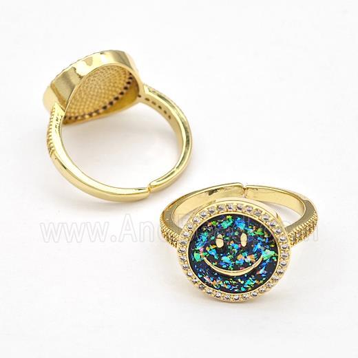 Copper Rings Pave Fire Opal Zirconia Emoji Smile Face 18K Gold Plated