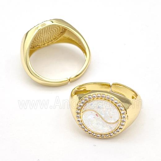 Copper Rings Pave Fire Opal Zirconia Taichi 18K Gold Plated