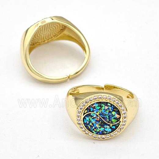 Copper Rings Pave Fire Opal Zirconia Taichi 18K Gold Plated