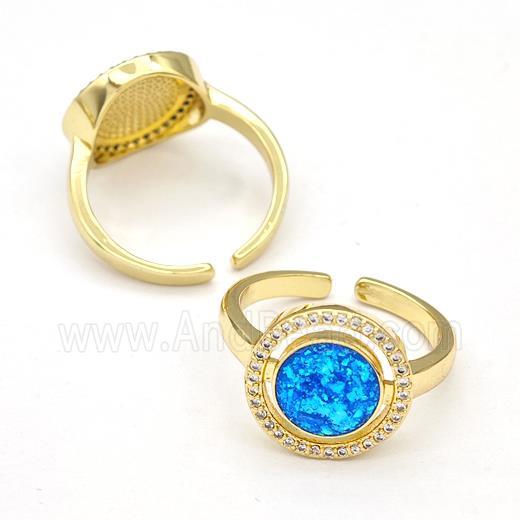 Copper Rings Pave Fire Opal Zirconia Circle 18K Gold Plated