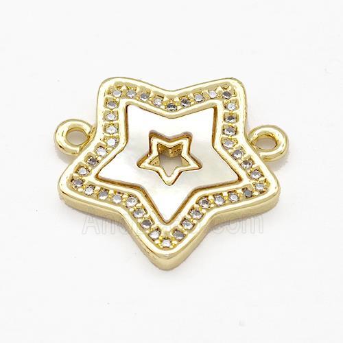 Copper Star Pendant Pave Shell Zirconia 2loops 18K Gold Plated