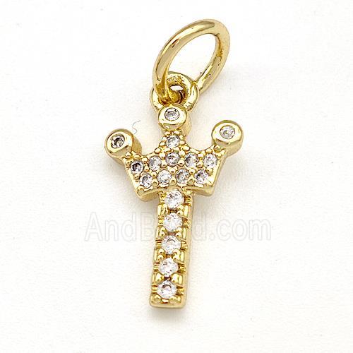 Copper Pendant Pave Zirconia Letter-I Crown Gold Plated